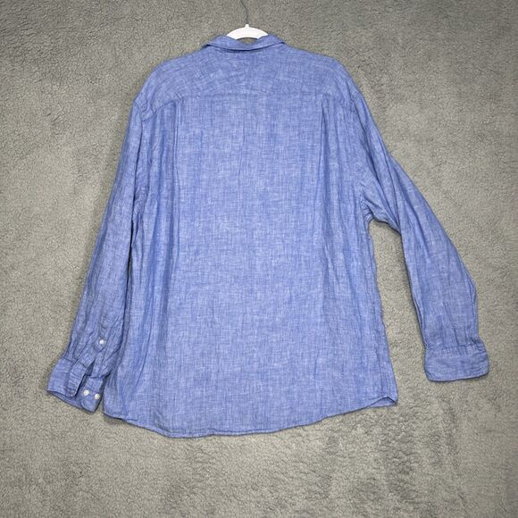 Charles Tyrwhitt Men's XL 100% Linen Blue Button Down Shirt - Picture 3 of 7